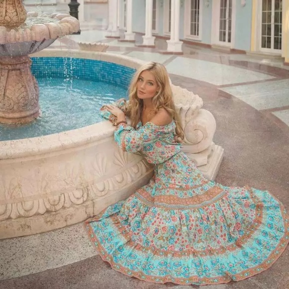 Blue Floral Bohemian Gypsy Long Skirt - Picture 3 of 10